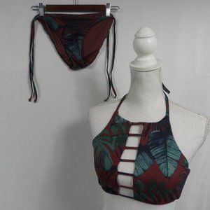 C607 The Bikini Lab Burgundy Plant Leaves Bikini